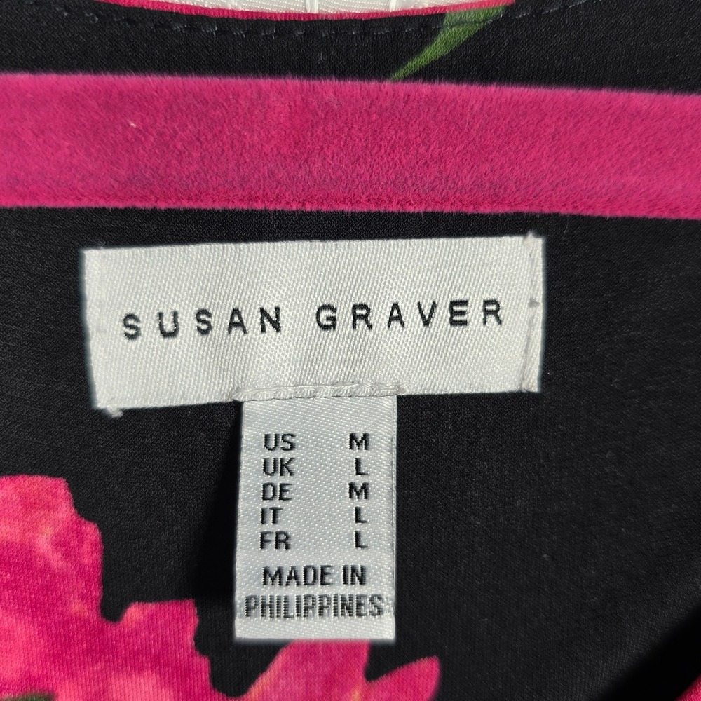 Susan Graver Dress Black Floral Print Sleeveless Layered Midi Women Medium Boho - Picture 3 of 8